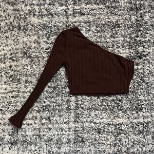 SHEIN One-Shoulder Brown Crop Top